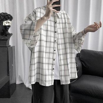 Korean Harajuku Style Men's Loose Fit Plaid Shirt