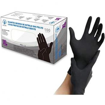 Guantes de examen de nitrilo sin polvo Alba Negro