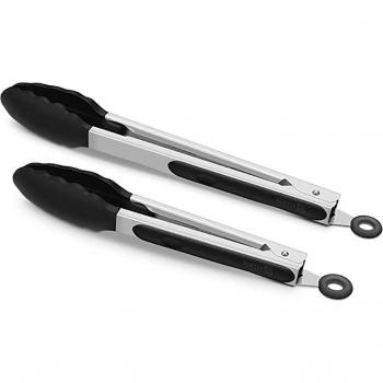 DEOUNY 2er Set Silikon-Eiszange, schwarz, BPA-frei, Edelstahl, ideal für Grillen und Küche