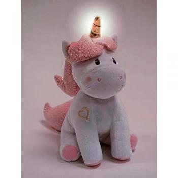 Peluche Unicorno Jemini 24 cm Bianco/Rosa Musicale e Luminoso