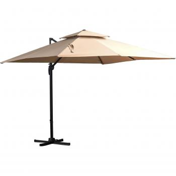 Parasol Rectangular Outsunny con Poste Giratorio y Doble Techo Caqui