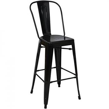 Tabouret de bar HWC-A73 métal design industriel noir avec dossier
