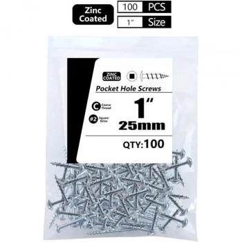 25-63mm Coarse Thread Pocket Hole Screws SQ2 - 100 Pieces
