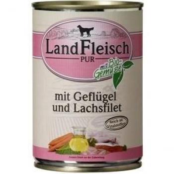 LandFleisch Dog Pur mit Geflügel & Lachsfilet, 400g Dose