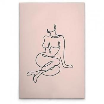 Bodyline 1 – Abstracte Farbpalette: Creme, Schwarz, Rosa; Canvas Leinwand mit braunem Rahmen, 50 × 2 cm