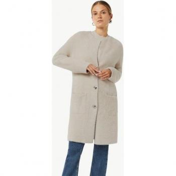 Langer Mantel mit Kunstfell – Farbe Sand – Größe 34 – Damen