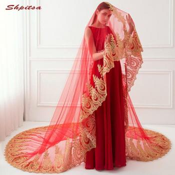 Scarlet Bridal Cathedral Veil 3 Meters