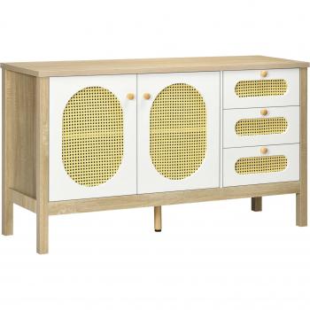 Aparador Buffet HOMCOM de Cocina para Salón con 3 Cajones y 2 Puertas de Rejilla 140x45x80 cm Natural