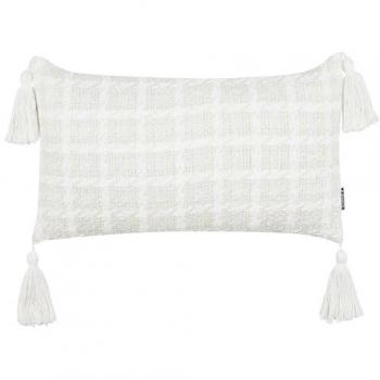 BELIANI Dekokissen Hellbeige / Weiß Karomuster 30 x 60 cm mit Quasten