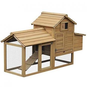 Gallinero de Madera PawHut para 2-3 Gallinas con Corrales y Techo Abrible 150,5x54x87 cm