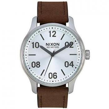 Nixon Unisex Analog Uhr Modell A1243‑1113‑00, Lederarmband in Patrouillen‑Silber/Bräunlich
