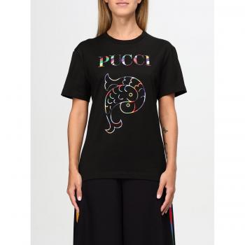 Pucci Black Cotton T-Shirt for Women - Medium