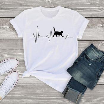 Harajuku Style Cartoon Cat White T-Shirt for Women