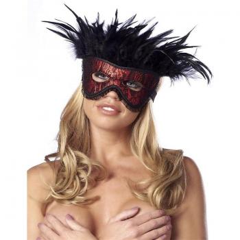 Máscara Luxuosa com Plumas Vermelhas da Bondage Play