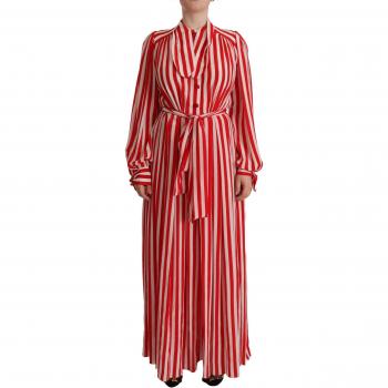 Dolce & Gabbana Red Striped Silk A-Line Shift Gown Dress - Size XS