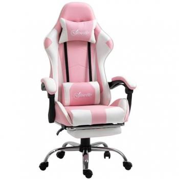 Silla de Juego Giratoria Rosa Vinsetto con Ajuste de Altura y Cojín Lumbar