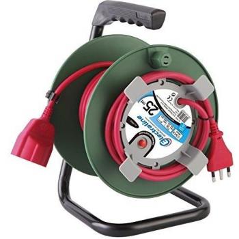 Electraline 49232 Enrollador de Cable para Herramientas de Jardinería – 25 m, 3G 1,5 mm², Protección Térmica