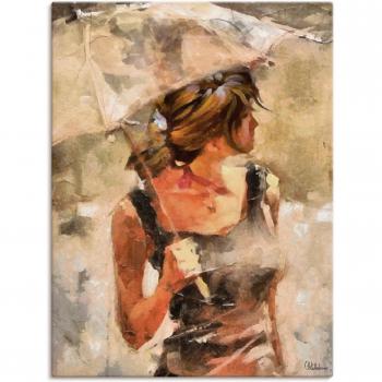 Wandbild ARTLAND »Frau mit Regenschirm«, beige, B:60cm H:80cm T:1,8cm, als Leinwandbild
