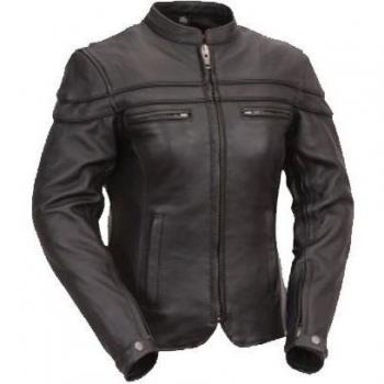 Australian Bikers Gear - Sturgis Chaqueta de moto de piel para mujer con protectores negra Small