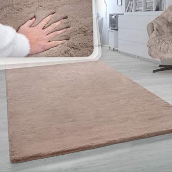 Hochflor Teppich Wohnzimmer Weiches Kaninchenfell Imitat Beige 80x150 cm