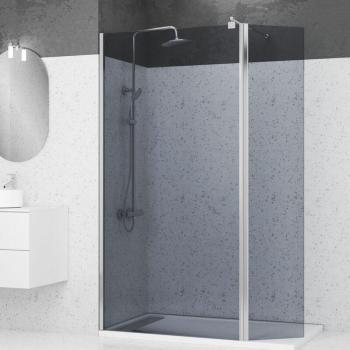 Mampara de Ducha Azúl Noche con Deflector 100+40 × 200 cm – Perfil y Barra Cromada