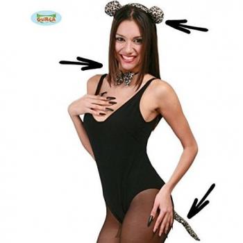 Costume da leopardo con diadema, papillon e coda per festeggiamenti a tema