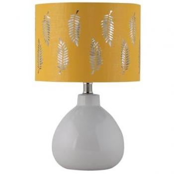 Tuscan Ceramic Lamp – White Base, Ochre Fern Shade