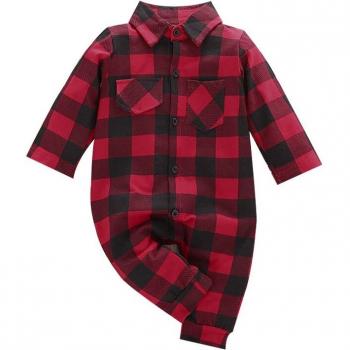 Pelele de algodón unisex a cuadros para bebé, manga larga