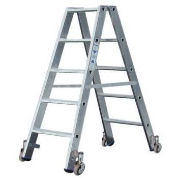 Escabeau pliable en aluminium à roulettes, 2 x 5 marches