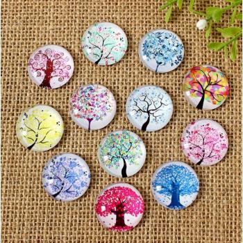 Printed Half Round Glass Mosaic Gems