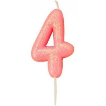 Pink Glitter Candle Pick for 4th Birthday