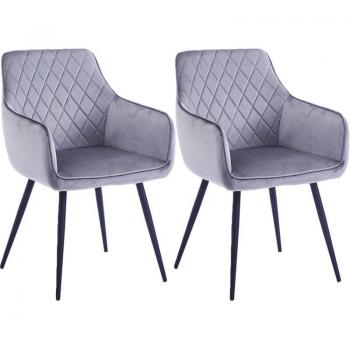 Poltrone da Pranzo in Velluto Grigio - Set da 2