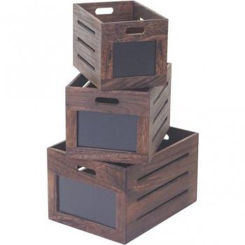 Shabby‑Rustikale Holzboxen MCW‑E11 – 3 Stück, Tafel inklusive