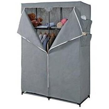 Armoire de rangement avec 2 étagères et penderie - Gris