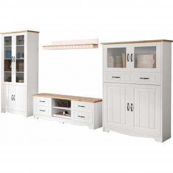Wohnwand HOME AFFAIRE Trinidad – Set aus Vitrine, Lowboard, Highboard und Wandboard