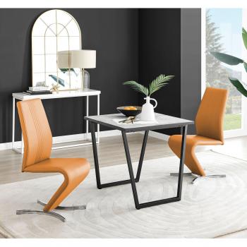 Carson White Marble Effect Dining Table and 2 Faux Leather Willow Chairs