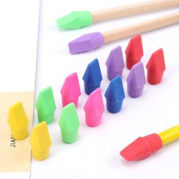 10 Stück freundliche Schüler Bleistifte mit Radiergummi und Lederkappe