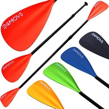 24MOVE® Paddel Doppelpaddel 2 in 1 Teleskoppaddel für SUP, Kajak, Aluminium 230cm, Rot