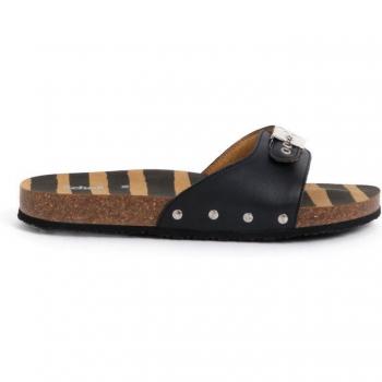 Scholl Pantofole Pescura Flat in Sughero Nero/Zebra 40