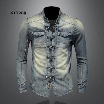 ZYYong Motorrad Denim Hemd für Männer