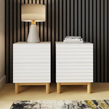 White Karla Ribbed 2-Drawer Bedside Table Pair