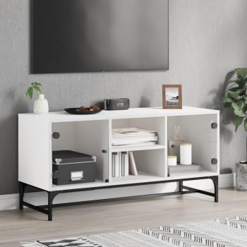 VidaXL TV Cabinet with Glass Doors White 102x37x50 cm