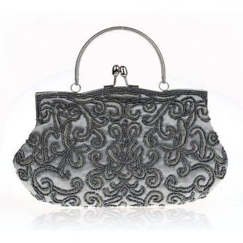 Bolsa de noche negra para mujer con cadena púrpura