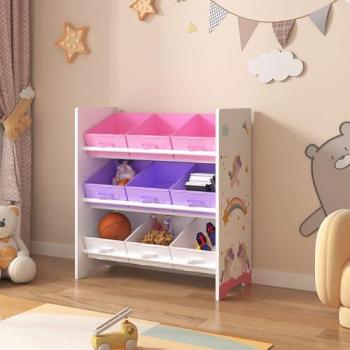 Kinderregal Boiro Einhorn-Motiv Weiß/Rosa/Lila [en.casa]