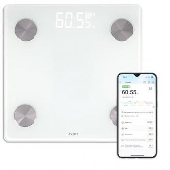 Pèse-personne impédancemètre intelligent LIVOO - DOM528W - 17 indicateurs - 180 kg - 8 profils - LED - Blanc