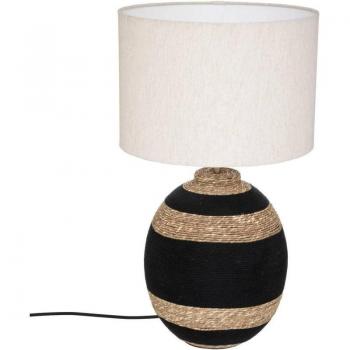 Lampe à poser en coton noir et osier tressé - H 58 cm