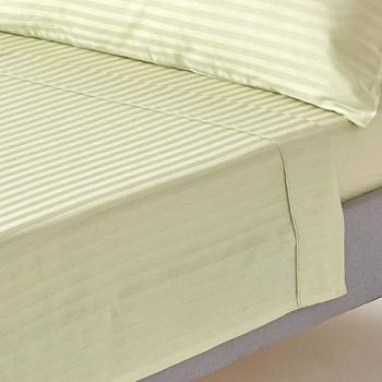 Sage Green Egyptian Cotton Satin Stripe Flat Sheet, 330 Thread Count - Homescapes, King