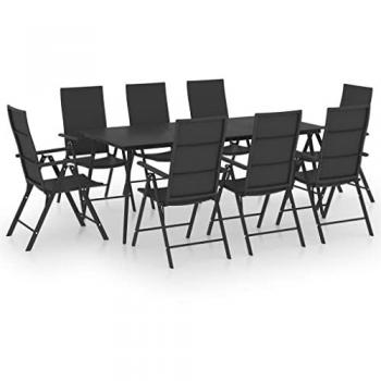 Set da pranzo da giardino 9 pezzi nero