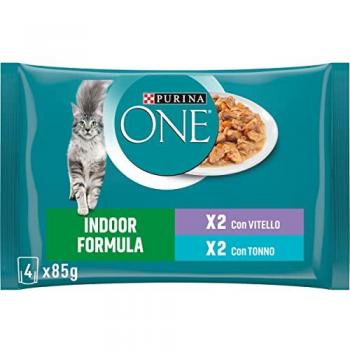 Purina One Indoor Cat Adult filettini in salsa multipack 4x85 gr - Vitello e carote - Tonno e fagiolini