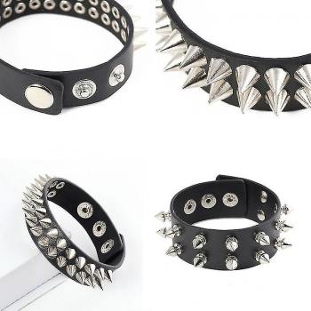 Bracelet en Similicuir Noir avec Clous Punk Rock Unisexe A-24CM